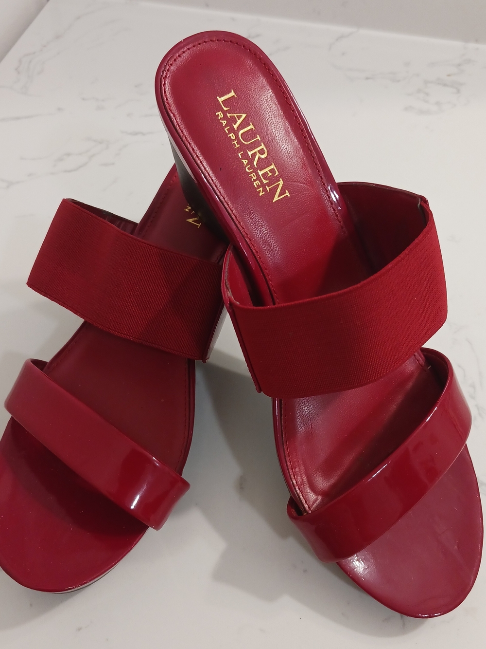 Ralph Lauren Red Slide Sandals with Elastic Upper